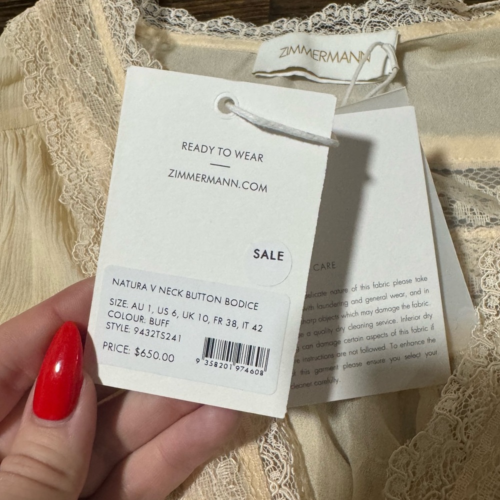 Zimmermann Natura V Neck Button Bodice Blouse - Picture 8 of 8